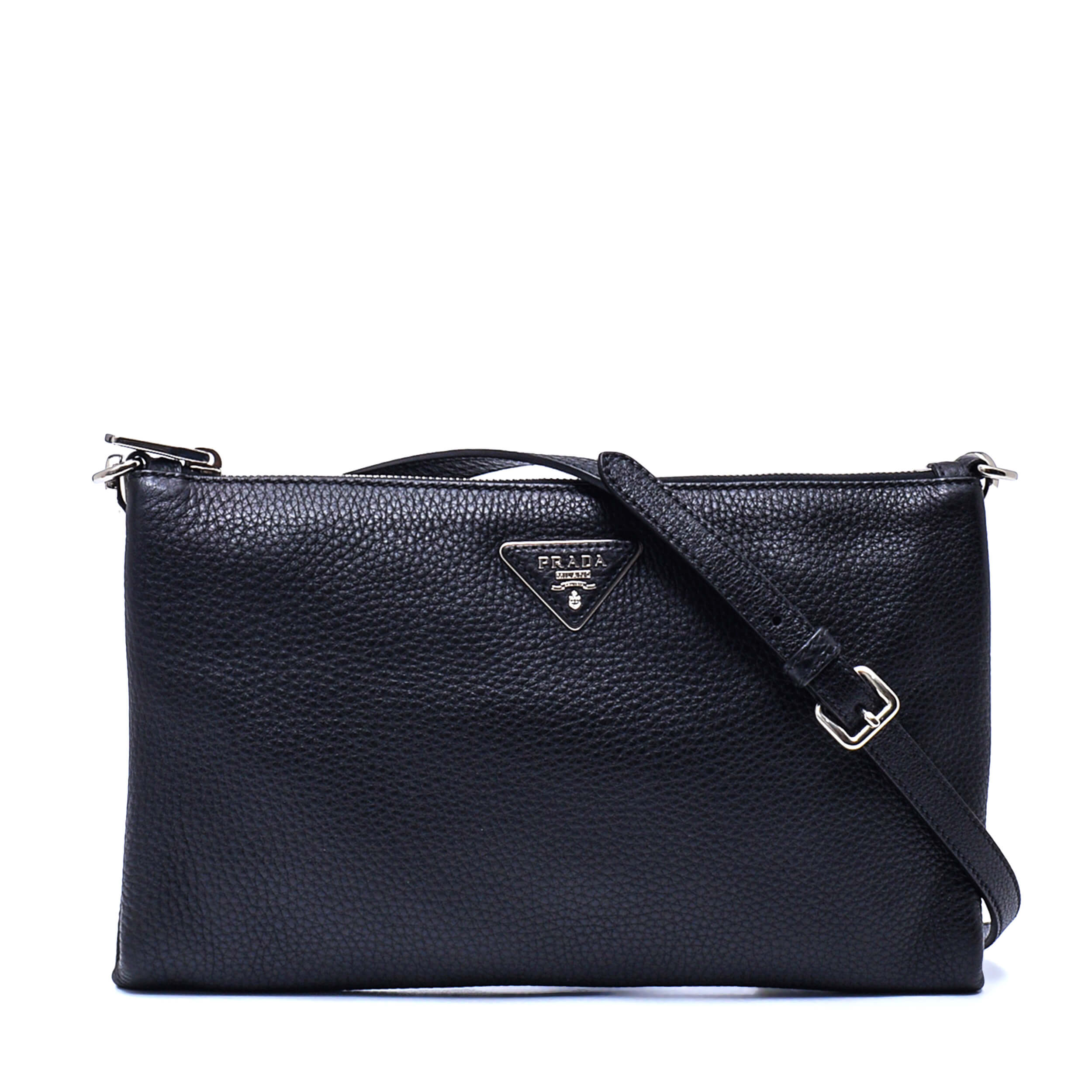 Prada - Black  Vitello Danio Leather Bandoliera Crossbody Bag 